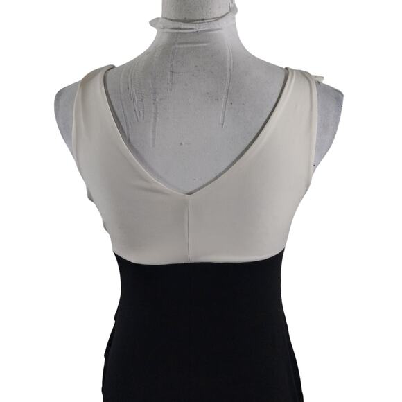 EN FOCUS STUDIO! CREAM OVER BLACK ALL STRETCH ROSE EMBELLISHED DRESS! SZ 4 - Picture 7 of 11